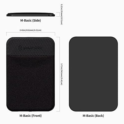 Sinjimoru for MagSafe Wallet Stretchy Lycra Fabric 2600G Secure Magnetic Strength Minimalist Wallet Compatible with iPhone 16 15 14 13 12 MagSafe Case M-Basic Black | M-Basic, fits iPhone 16-12, 2600g magnetic strength, 5 cards storage, minimalist slim de