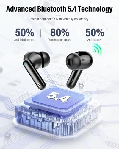 Wireless Earbuds, Bluetooth 5.4 Headphones Bass Stereo/Clear Calls, Black - color: Black