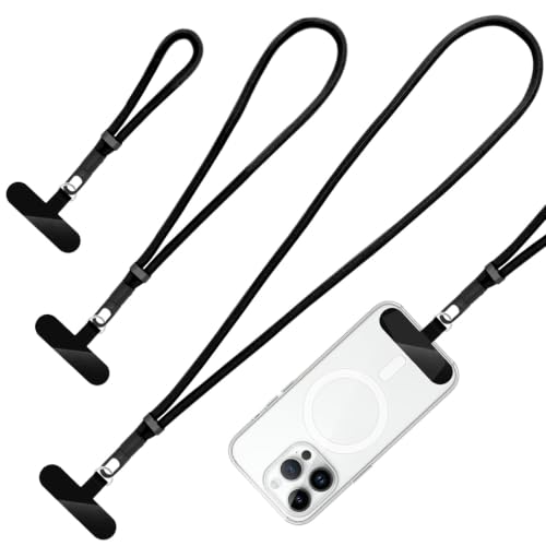 360° Rotatable Adjustable Phone Lanyard 3-Piece Set - Wrist/Neck/Crossbody Strap with Tether Tabs, Universal for Phones - color: Black