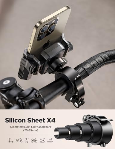 JOYROOM Motorcycle Bike Phone Holder Mount - [Not Block Camera] Bicycle Phone Holder Handlebar Cell Phone Clamp - [Silicone Wrapped] Scooter Phone Holder for iPhone Samsung 4.7''-7'' Smartphones - color: BLack