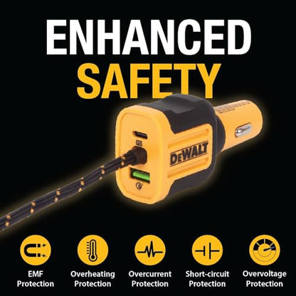 DEWALT Heavy Duty 72W 5 Port USB Car Charger Multiport, iPhone 17 Multi USB