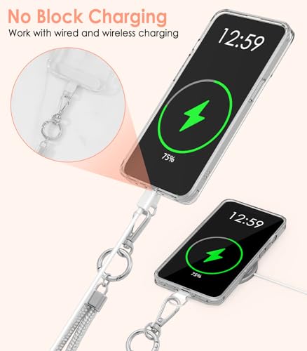 MoKo Universal Phone Lanyard, Metal Cell Phone Chain Crossbody Strap Anti-Theft Detachable Women Cellphone Lanyards Around The Neck with Patches for iPhone, Most Smartphones - Bright Silver - color: Bright Silver