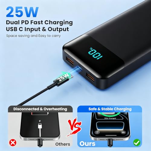 Portable Charger 40800mAh Power Bank,Built-in Cables,25W Fast Charging - color: Black