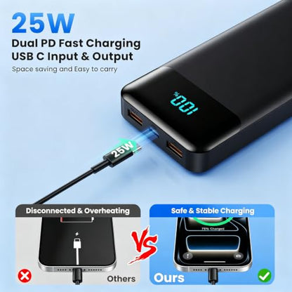 Portable Charger 40800mAh Power Bank,Built-in Cables,25W Fast Charging - color: Black