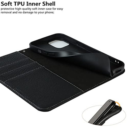 iCoverCase Compatible with iPhone 13 Wallet Case with Credit Card Holder and Wrist Strap, RFID Blocking Genuine Leather Flip Magnetic Phone Cover 6.1 Inch (All Black) - color: 1-All Black (No Headphone Storage Belt), size: iPhone 13