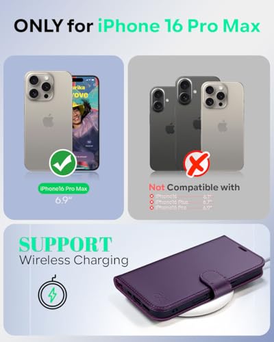 OCASE Compatible with iPhone 16 Pro Max Wallet Case, PU Leather Flip Folio Case with Card Holders RFID Blocking Kickstand [Shockproof TPU Inner Shell] Phone Cover 6.9 Inch 2024, Dark Purple - color: Dark Purple