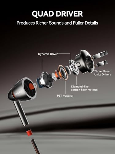 1MORE Quad Driver in-Ear Earphones Hi-Res High Fidelity Headphones Warm Bass, Spacious Reproduction, High Resolution, Mic in-Line Remote Smartphones/PC/Tablet - Silver/Gray