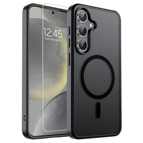 SUPFINE Magnetic for Samsung Galaxy S24 Case / S25 Case with Screen Protector, (Built-in Magnets) (Military Grade Drop Protection) Slim Translucent Shockproof Phone Case,Black - color: Black, size: S24 / S25 6.2"