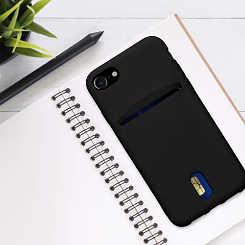 kwmobile Case Compatible with Apple iPhone SE (2022) / iPhone SE (2020) / iPhone 8 / iPhone 7 - Soft TPU Phone Cover with Card Holder and Silicone Finish - Black - color: black