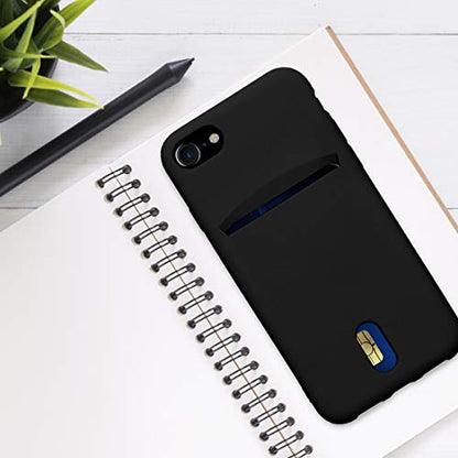 kwmobile Case Compatible with Apple iPhone SE (2022) / iPhone SE (2020) / iPhone 8 / iPhone 7 - Soft TPU Phone Cover with Card Holder and Silicone Finish - Black - color: black