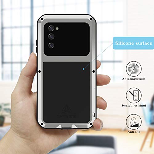 LOVE MEI Military Rugged Case for Samsung Galaxy S20 FE 5G, with Glass Screen Protector, Shockproof Dustproof Scratch Proof Hybrid Alloy and Silicone Gel Heavy Duty Full Body Cover Silver - color: Silver