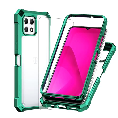 Ailiber Case for REVVL 7, T-Mobile REVVL 7 5G Phone Case with Screen Protector,Dual Layer Shockproof Bumper, Clear Transparent Anti Yellowing, Military Grade Drop Protection Cover-Green - color: Crystal Clear & Green