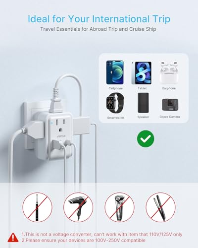 VINTAR 2 Pack European Travel Plug Adapter, 7 in 1 Type C Foldable Plug - style: 17W-Type C - Most of Europe - 2 Pack