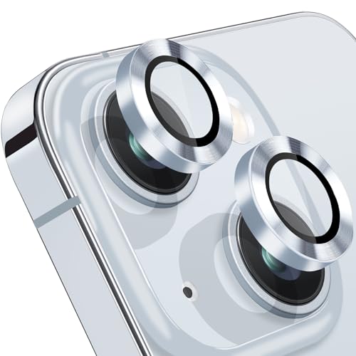 Compatible with iPhone 15 and iPhone 15 Plus Camera Lens Protector, Anti-Scratch Lens Cover 9H Tempered Glass Metal Len Screen Protector Shockproof Camera Ring for 15 and 15 Plus - 2 Pcs Sierra Blue - color: Sierra Blue