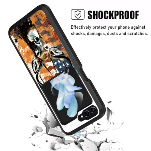 for Samsung Galaxy Z Flip 5 Case, Heavy Duty Dual Layer Hybrid Military Grade Shockproof Drop Folding Protective Cover for Samsung Galaxy Z Flip 5 5G 2023, American Flag Deer - color: American Flag Deer