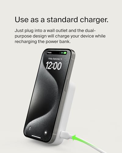 Belkin 10000mAh 15W Qi2 MagSafe Power Bank with Kickstand | Wireless Charging Battery Pack, iPhone 17, Air, Pro, Pro Max, AirPods, Apple Watch, Google Pixel 10, Built-in Stand, Magnetic - color: White, style: 10K mAh