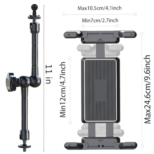 Universal 360° Adjustable Tablet Holder Mount for Treadmill, Exercise Bike, Stroller, Wheelchair, Golf Cart, Poles with Swivel Ball Heads & Secure Clamp for 4.7" to 12.9" Tablets & Phone