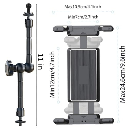 Universal 360° Adjustable Tablet Holder Mount for Treadmill, Exercise Bike, Stroller, Wheelchair, Golf Cart, Poles with Swivel Ball Heads & Secure Clamp for 4.7" to 12.9" Tablets & Phone