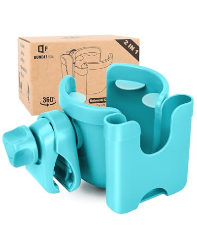 BUNDLEPRO Stroller Cup Holder with Phone Holder, 2-in-1, Blue - color: BLUE
