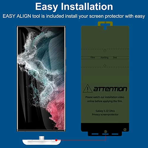 LYWHL 2 Pack for Samsung Galaxy S22 Ultra Privacy Screen Protector, Anti-Spy Full Adhesive Flexible Film for Galaxy S22 Ultra 5G 6.8”, [Support Fingerprint Reader] Easy Installation Frame - Black - size: Samsung Galaxy S22 Ultra