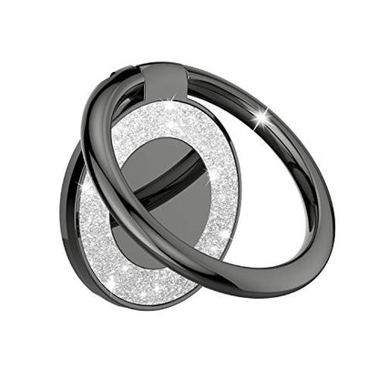 Pikabo Adhesive Phone Ring Holder Stand, 360° Rotation Cell Phone Finger Ring Kickstand, Glitter Phone Grip for Smartphones. (Glitter Black)