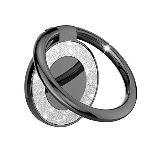 Pikabo Adhesive Phone Ring Holder Stand, 360° Rotation Cell Phone Finger Ring Kickstand, Glitter Phone Grip for Smartphones. (Glitter Black)