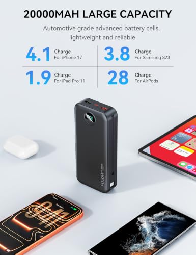 Nusyddy Portable Charger 20000mAh Fast Charging w/Built-in Wall Plug Black - color: Jet Black