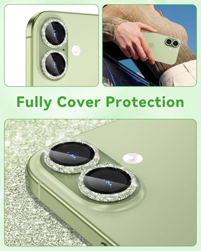 CloudValley All Bling Camera Lens Protector for iPhone 17/iPhone 16/Plus - color: Bling Green