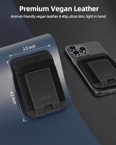 Phone Card Holder, Leather Phone Wallet Stick On, Stronger Adhesive | Fit 7 Cards, RFID Blocking, Card Holder Back of Phone, Credit Card Holder for Phone Case iPhone, Samsung, Black - color: Black