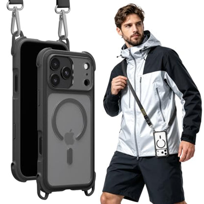 MAGEASY Odyssey MagSafe Crossbody iPhone Case with Strap for iPhone 18 Pro Max & 17 Pro Max, 20ft Drop Protection, TPU Leather Shoulder Phone Carrying Case with Adjustable Lanyard (Midnight) - color: Midnight, size: iPhone 18 Pro Max