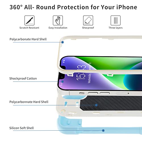 MARKILL Compatible with iPhone 14 Plus Case 6.7 Inch with 360 Degree Rotate Ring Stand, Military Grade Drop Protection Full Body Rugged Heavy Duty Protective Cover for iPhone 14 Plus - color: Ice Blue, size: iPhone 14 Plus 6.7"