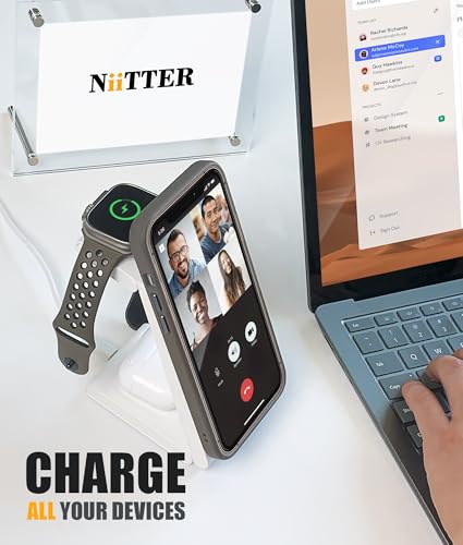 3 in 1 Wireless Charging Station, Magnetic Foldable Wireless Charger, Fast Travel Charger Stand for iPhone 17/16/15/14/13/12/Apple Watch/Airpods(20W PD Adapter Included)