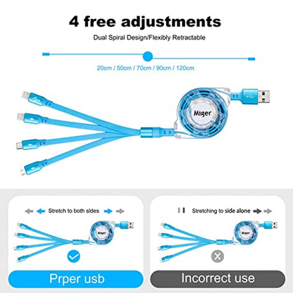 Multi Charging Cable 4A,Retractable Charger Cable 4 in1 Multi Charging Cord