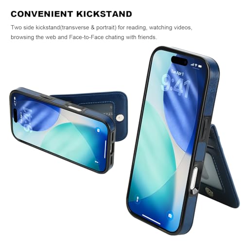 KIHUWEY for iPhone 17 Wallet Case Card Holder Kickstand, Blue | Credit Card Slots, PU Leather, Magnetic Clasp, Flip Heavy Duty Protection Cover for Men and Women - color: Blue