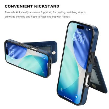 KIHUWEY for iPhone 17 Wallet Case Card Holder Kickstand, Blue | Credit Card Slots, PU Leather, Magnetic Clasp, Flip Heavy Duty Protection Cover for Men and Women - color: Blue