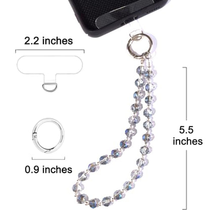 Acofect Crystal Beaded Phone Wrist Strap Charm Chain Wristlet Cellphone Lanyard Bracelet Keychain with Tether Tab Hands-Free - color: Round Ab Blue