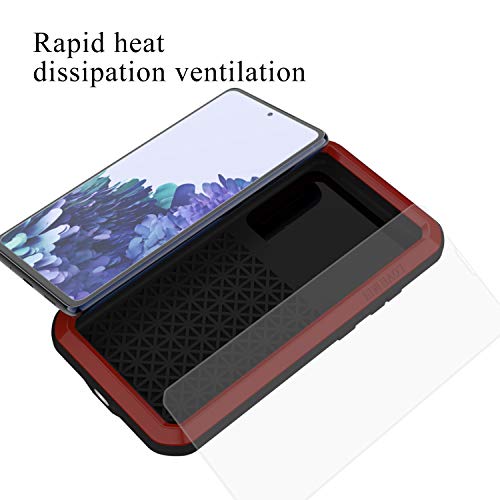 LOVE MEI Military Rugged Case for Samsung Galaxy S20 FE 5G, with Glass Screen Protector, Shockproof Dustproof Scratch Proof Hybrid Alloy and Silicone Gel Heavy Duty Full Body Cover Red - color: Red