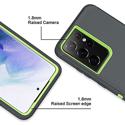 MXX Case Compatible with Galaxy S21 Ultra Case, 3-Layer Super Full Heavy Duty Body Bumper Cover/Shock Protection/Dust Proof, Designed for Samsung Galaxy S21 Ultra 5G 6.8 Inch 2021 (Green/Gray) - color: Green/Gray