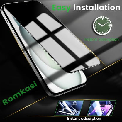 Romkasi 4 Pack Privacy Screen Protector for iPhone 15 Plus 6.7 Inch with 4 Pack Camera Lens Protector, Anti Spy Tempered Glass Film, Anti-Scratch, Touch Sensitive, Case Friendly - color: iPhone 15 Plus