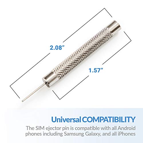 SIM Card Ejector Tool 6 Pack with Textured Grip and Cleaning Brush, Silver - color: Silver