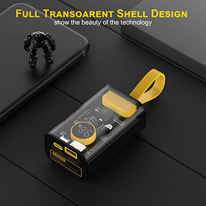 Portable Charger 10000mAh,22.5W Fast Charging Small Power Bank,Transparent External Battery Pack,Input/Output External USB C Portable Phone Charger for iPhone iPad Samsung LG Android Cellphone (Black) - color: Black