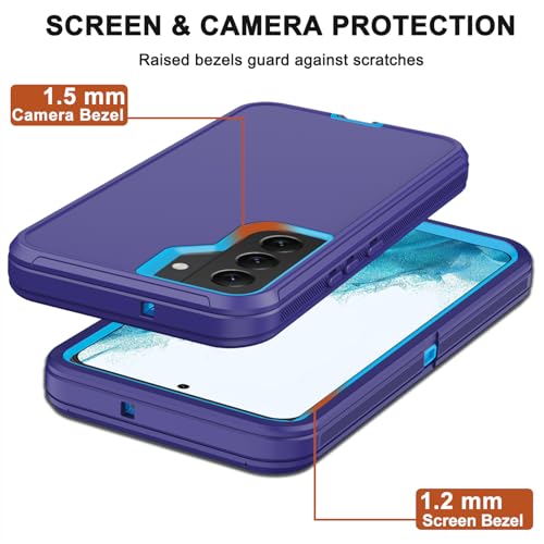 for Samsung Galaxy S22 Plus Case with Belt Clip Holster, 2X Screen Protector, [Military Grade Protection] Heavy Duty Full Body Shockproof Rugged Protective Cover for Samsung S22 Plus 5G Blue - color: Blue