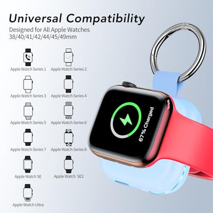 HUOTO Charging Adapter, 1200mAh Battery Powered Portable Wireless Charger for Apple Watch Series 9/8/7/6/SE/5/4/3/2/1 Ultra, Keychain USB-C Charger, Gifts for Women Man - color: Blue