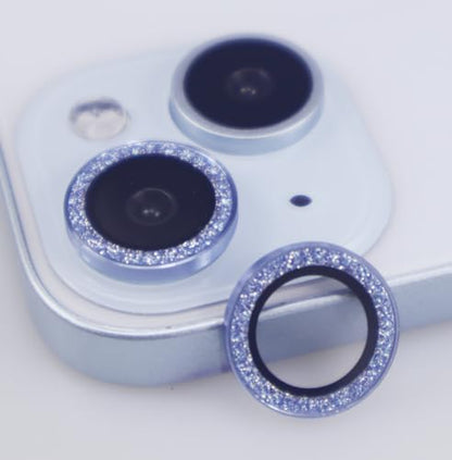 BONVAN for iPhone 15/15 Plus Camera Lens Protector Bling Glitter Metal Crystal Tempered Glass Screen Accessories Sparkly Lens Cover, also Compatible with iPhone 16e (2PCS) (Blue) - color: Blue