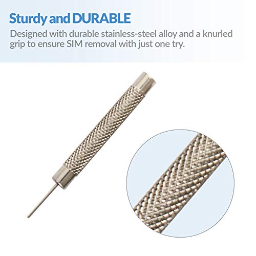 SIM Card Ejector Tool 6 Pack with Textured Grip and Cleaning Brush, Silver - color: Silver