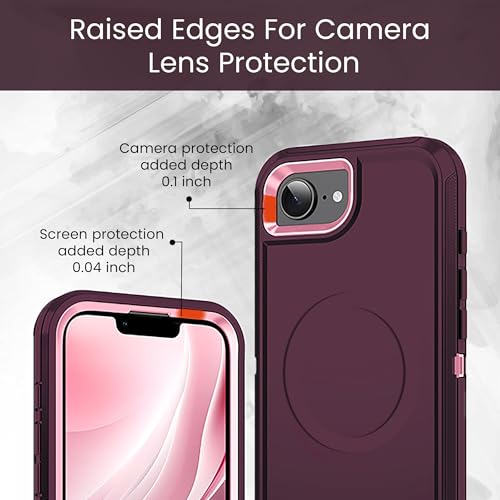 MXX for iPhone 16e & iPhone 17e Case, Compatible with MagSafe Heavy Duty Rugged Protective Cover, 3-Layer Shockproof Dustproof Drop Resistant Case Plum/Pink - color: Plum