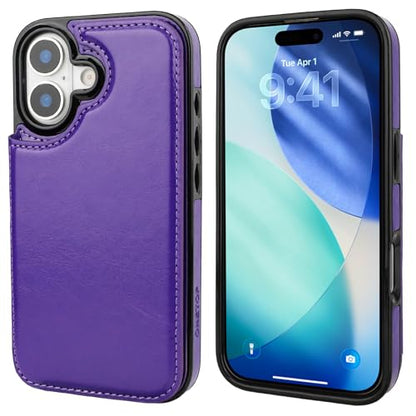 ONETOP for iPhone 17 Wallet Case with Credit Card Holder,Purple | Kickstand,ID/Cash Holder,Case Wallet with Card Slots,Double Magnetic Clasp,Durable PU Leather Shockproof Cover for Women Men - color: Purple