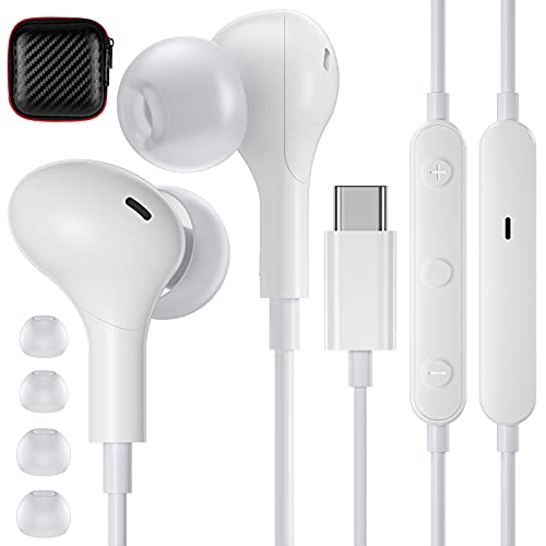 USB C Headphones for iPhone 18 Pro Max 17 16 15/Galaxy S26 FE Wired Earbuds - color: White