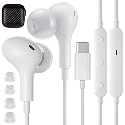 USB C Headphones for iPhone 18 Pro Max 17 16 15/Galaxy S26 FE Wired Earbuds - color: White