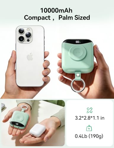 Portable Charger 10000mAh 22.5W Power Bank Built-in 2 Cables Keychain | Charge 5 Devices, TSA approved, Travel Fast Charging Battery Pack for iPhone Samsung Google Android & iWatch Charger, Green - color: Green